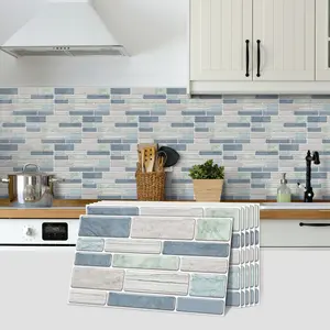 6/12/24/48 PCS Vintage FG Tile Stickers, Light Blue & Green Morandi Splice, PVC Crystal Film, Peel & Stick Backsplash, Waterproof Oil-Proof DIY Self-Adhesive Wall Decor