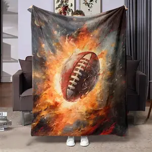 Football Pattern Blanket, Soft Throw Blanket, Air-conditioned Room Blanket, Warm Nap Blanket for Home Office Travel Camping