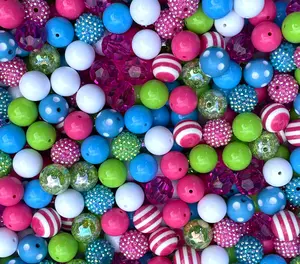 Powder Puff Mix 20mm Bubble Gum Bead Mixes Hot Pink Green Blue Chunky Beads for Crafts Jewelry Making Key Chains Pens Durable Plastic Material Round Shape Versatile Use