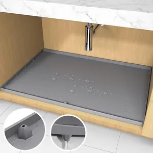 1Pc Silicone Under Sink Mat, Waterproof Cabinet Liner, Flexible Silicone Sink Tray, Anti-Leak Protector Pad for Kitchen & Bathroom Cabinets, 22.83×17.32 Inches, Kitchen Accessory for Organizing Towels, Utensils, Cups & Shelves
