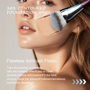 BK Brush 4 Counts Deluxe Contoured Foundation Brush Set - Soft Vegan Fibers for Powder Liquid Cream Makeup Tools - Oval Shape for All Skin Types