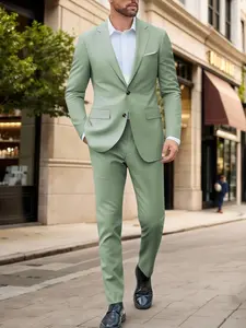 Men's Mint Slim Fit Suit Set, Light Mature Style, Perfect for Dates, Parties, Daily Wear, Versatile Two-Piece