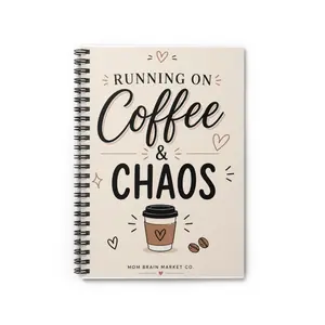 Foldable Spiral-Bound Lined Notebook - Food-Inspired "Running on Coffee & Chaos" Notes Aesthetic Journal Style Office Stationery, Foldable Spiral-Bound Notebooks, Food-Inspired Design Notebooks