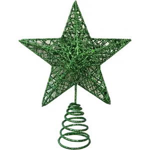 Christmas Tree Star Topper Glittered 5 Point Star Treetop for Xmas Tree Ornament Green