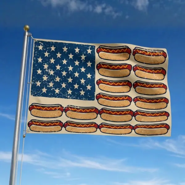 Funny Hot Dog American Flag, Patriotic BBQ Flag, Fourth of July Garden Flag, USA Food Lover Decor