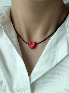 1 PC Red Heart Pendant Necklace - Love Heart Necklace - Unisex Style - Simple, Classic, Versatile, and Elegant Accessory - Perfect for Everyday Wear and Special Outings | Birthday Gift | Mother's Day Gift