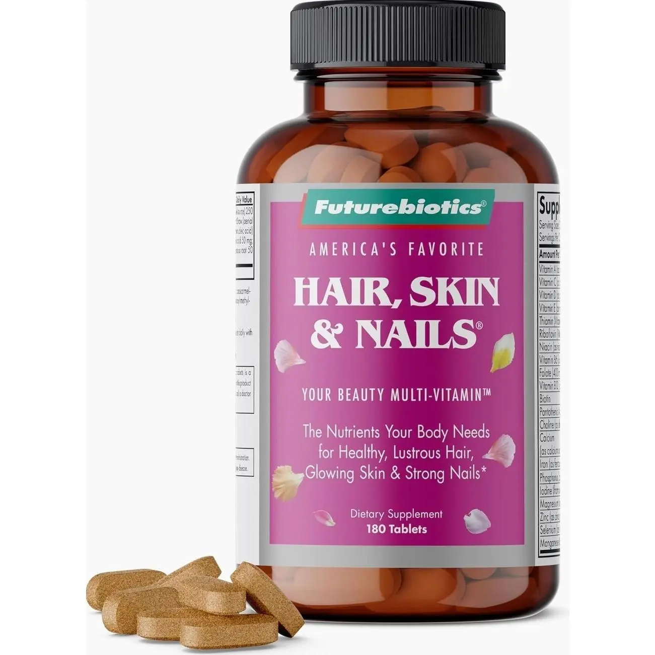 Futurebiotics Hair, Skin & Nails Beauty MultiVitamin with Biotin, Hair Vitamins and Skin Vitamins That Promote Healthy Hair and Nail, 180 Tablets