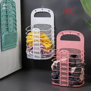 Wall-Mounted Foldable Laundry Hamper, No-Drill Plastic Storage Bin, Practical Organizer for Home Bathroom