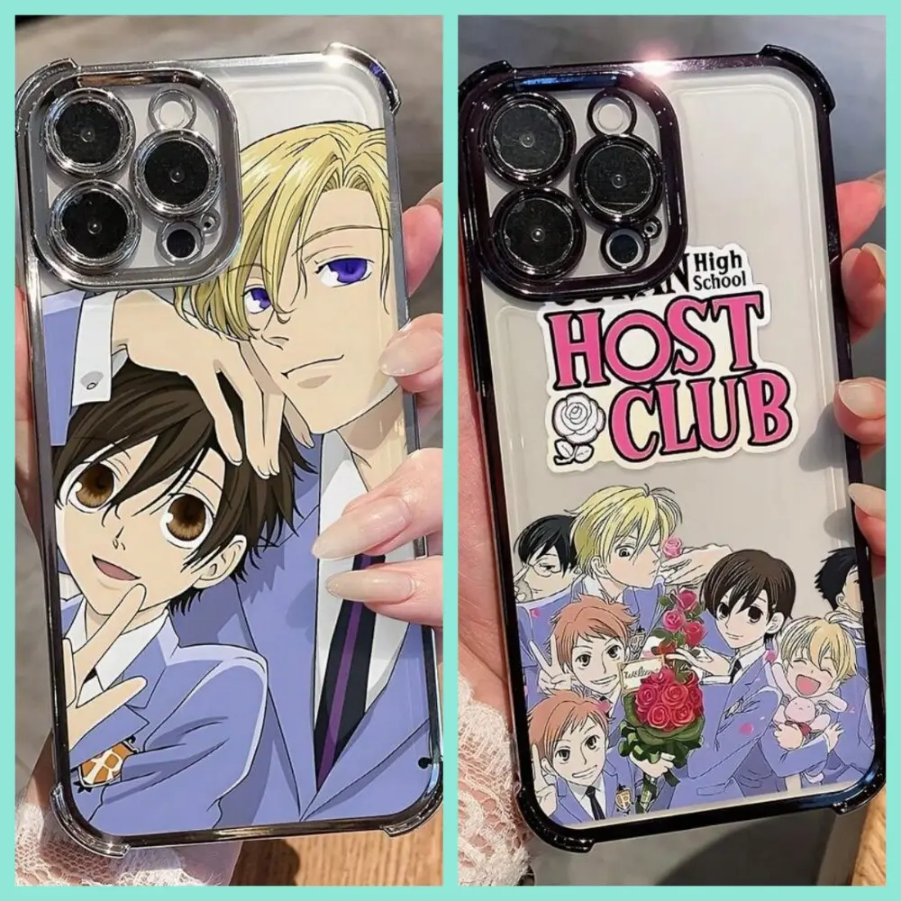 funny Anime O-Ouran High School Host Club Phone Case For iPhone 17/16/15/14/13/12/11/Pro/ProMax/Plus/Air/Xsmax, Samsung S26/S25/S24/S23/S22/Plus/Ultra/Fe/Edge, Four-corner airbag electroplated anti-drop soft Case, Shockproof Cover, Gift for Birthday