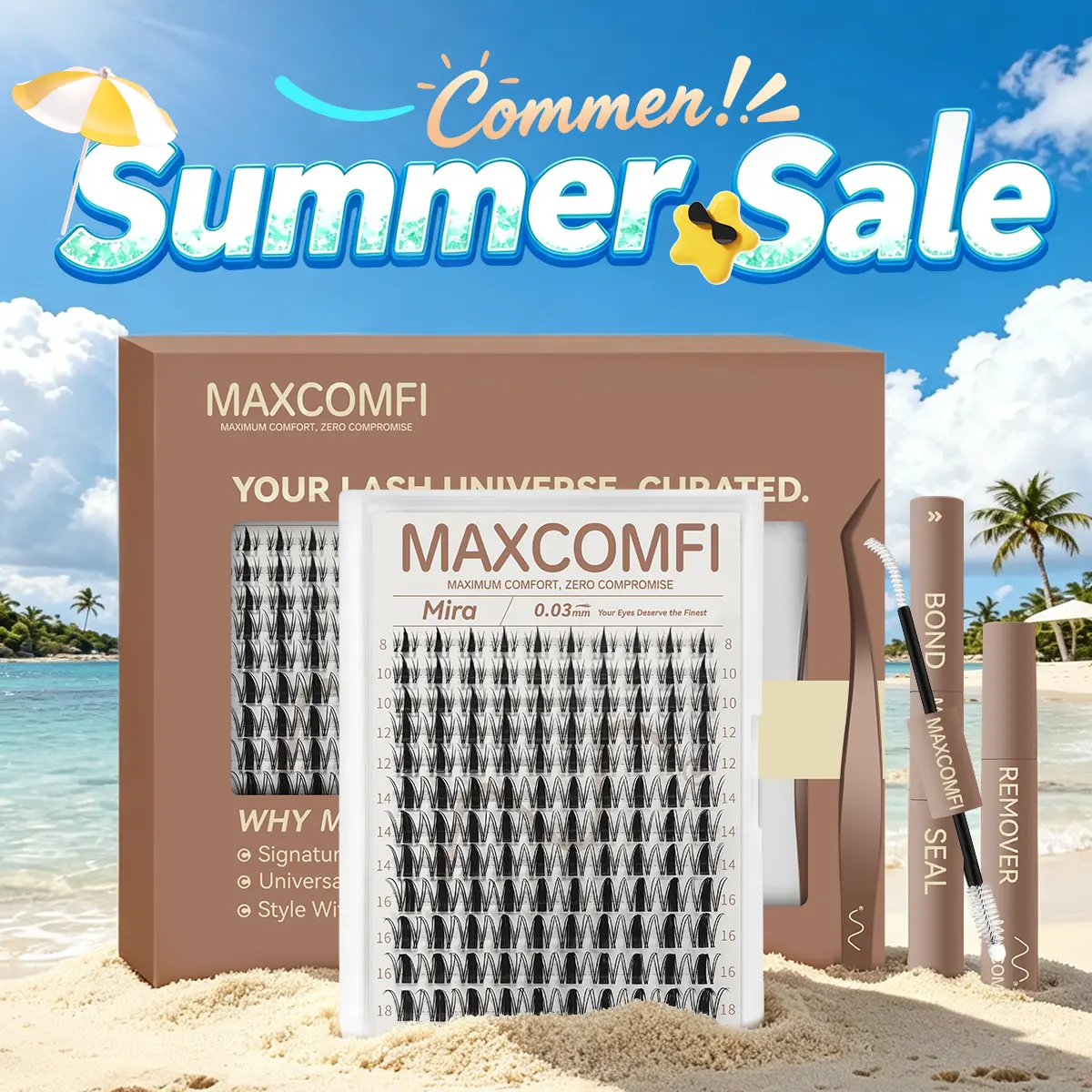 MaxComfi Mira Manga Lash Clusters, DIY Eyelash Extensions for a Natural Voluminous Look, Super Soft with Thin Band, Waterproof & Long-Lasting for Beginners, Lash Cluster, Natural Lash Clusters,sunscreen