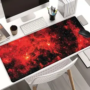 Red Nebula Pattern Mouse Pads Extra Large Computer Desk Top Mat, Non - Slip Rubber Base & Stitched Edge, Cosmic Home/Office Decor for Astronomy Lovers