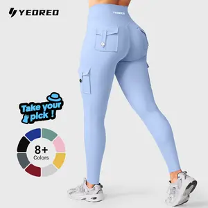 YEOREO CoreFlex Workout Cargo Leggings with Pockets for Women Hidden Scrunch Butt Lifting Leggings Gym Yoga Pants