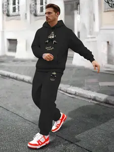 Men's Hoodie and Sweatpants Set with Monkey Logo Print, Casual Comfortable Tracksuit for Spring & Fall, Everyday Wear and Street Style