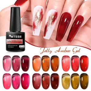Mtssii Jelly Crystal Gel Nail Polish, Translucent Gel Polish in Wine, Burgundy, Coral, Amber, Autumn Nail Polish