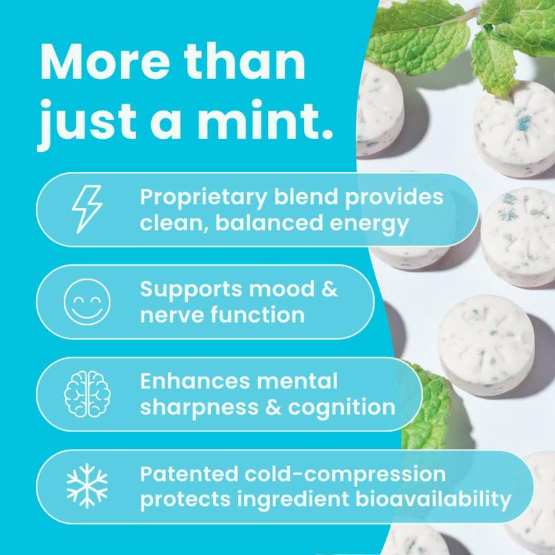 Neuro Energy Caffeine Mints - Sugar-Free Nootropic Mints for Energy & Focus with L-theanine, Caffeine, Vitamin B12 & Vitamin B6 - Peppermint Flavor