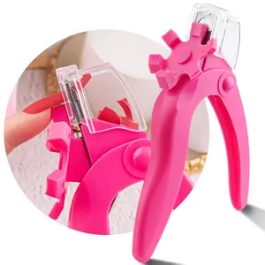 Belleboost Adjustable Acrylic Nail Clippers with Sizer & Catcher, Hot Pink Professional Dial Stainless Steel Blade, Nail Tip Cutter for All Nail Types