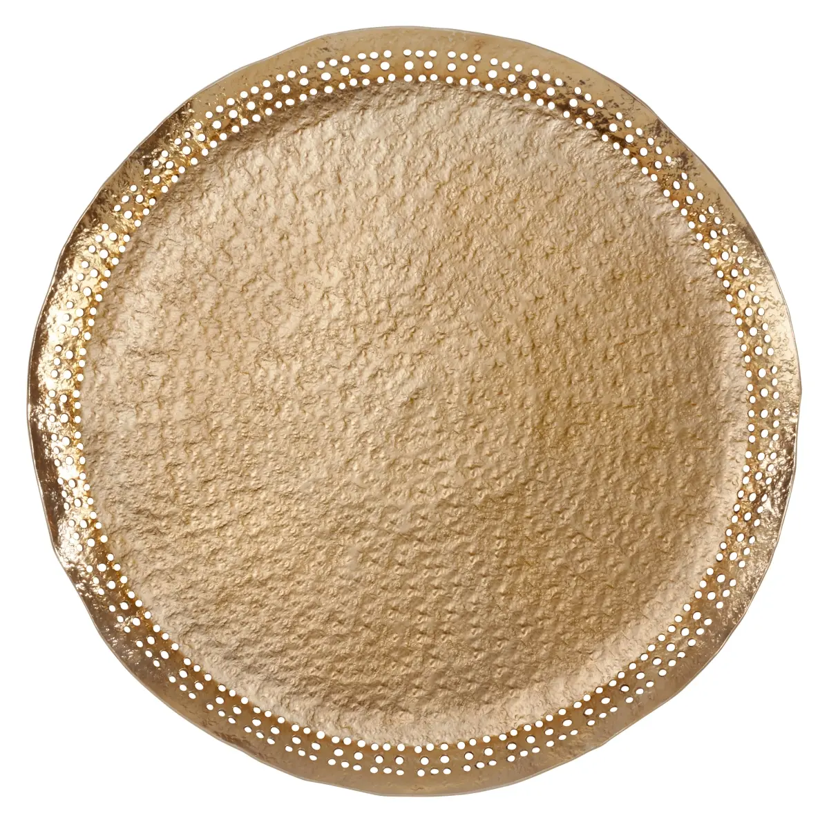 Saro Lifestyle CH126.GL14R Glam Gold Metal Charger Plates, 14 in. Vintage Hole-Punched, 3.5 lbs, Set of 4 for Table Top, Not Suitable for Microwave