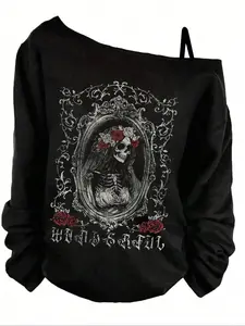 Women's Y2K Style Butterfly Print Floral Spaghetti Strap Long Sleeve Top, Adjustable Straps, Fitted Design, Spring & Fall Fashion