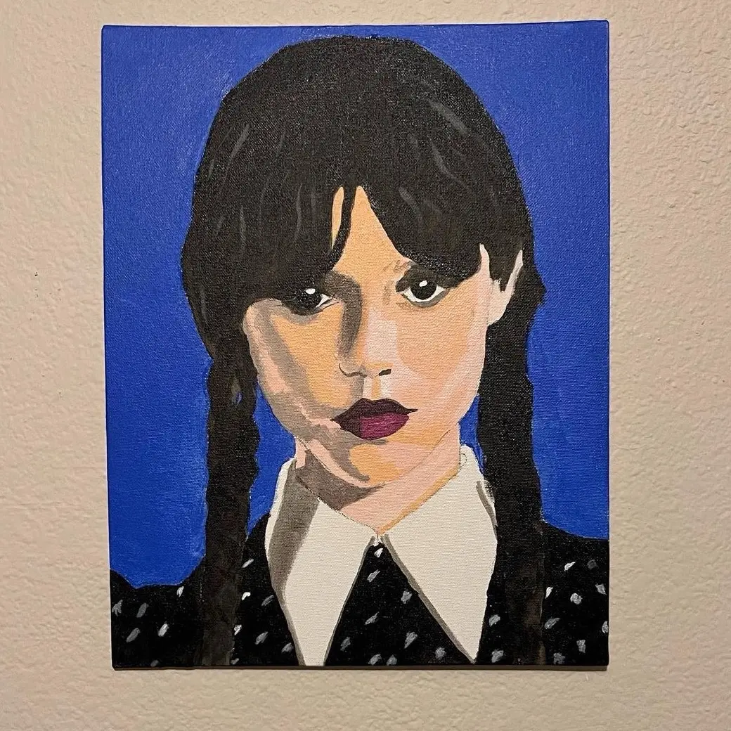 Jenna Ortega Wednesday Addams Painting - Handmade Artwork
