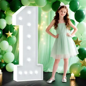 Marquee Numbers 1, 4FT White Light Up Numbers, Large 1st Birthday Decorations Number for Baby Boy Girl Backdrop Balloon, Marquee Sign Pre-Cut Foam Board Kit