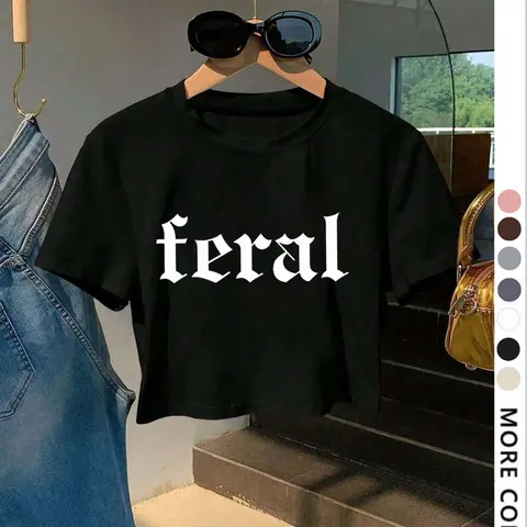 Women's Letter Printed Round Neck Crop Top, Casual Streetwear Slim Fit Short Sleeve T-Shirt, Summer Daily Wear, Ladies Fashion Clothing, Womenswear