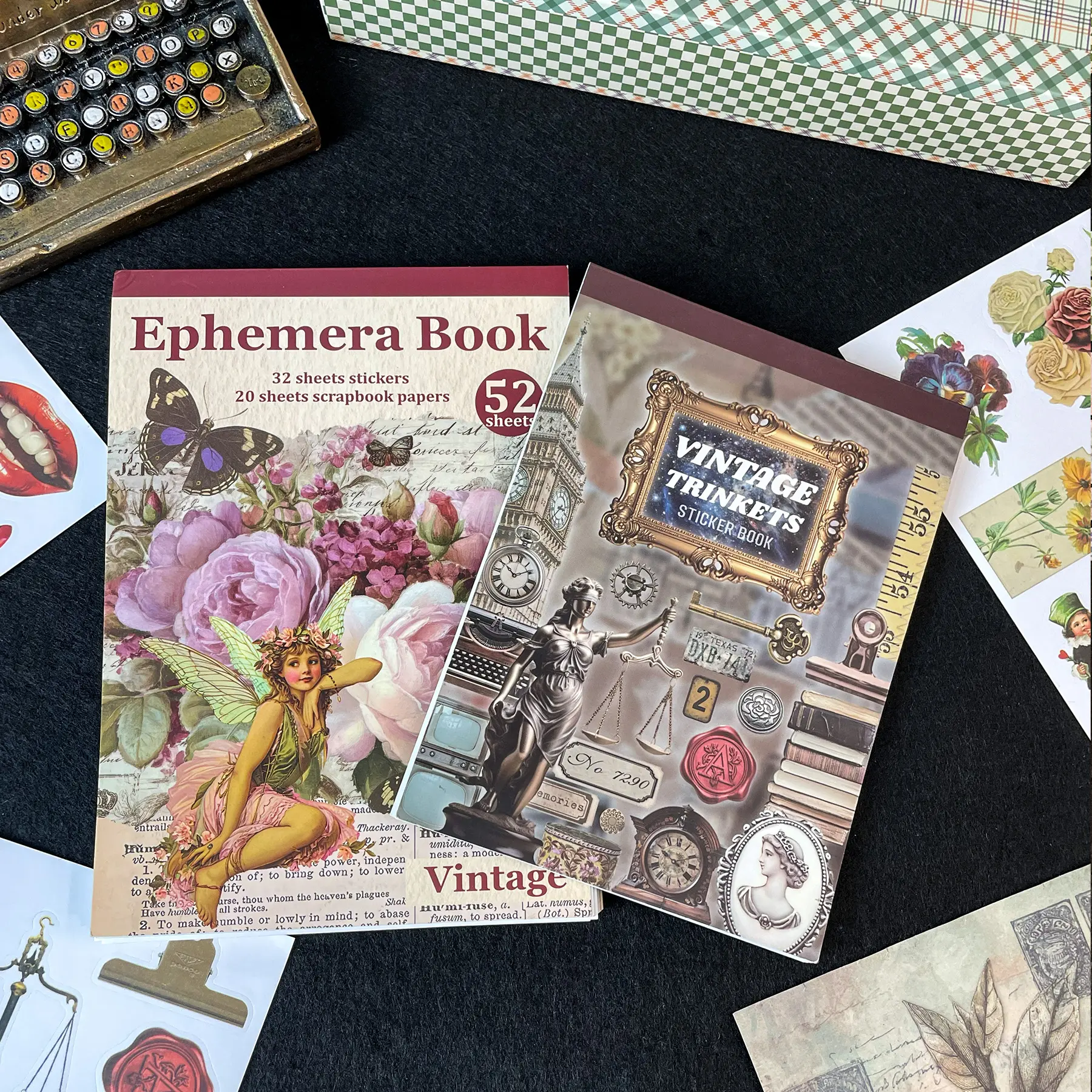 800+ Pcs Retro Ephemera Vintage Trinkets Sticker Book Scrapbooking Set, 80+Sheets, for Journal DIY Crafts Christmas Memory Keeping Gifts