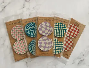 Retro Cute Car Coasters, Set of 2, Cute Aesthetic Car Coasters, New Car Gift, Gifts for Her, Car Accessories Car Gadgets and Accessories Girly Tableware Thick