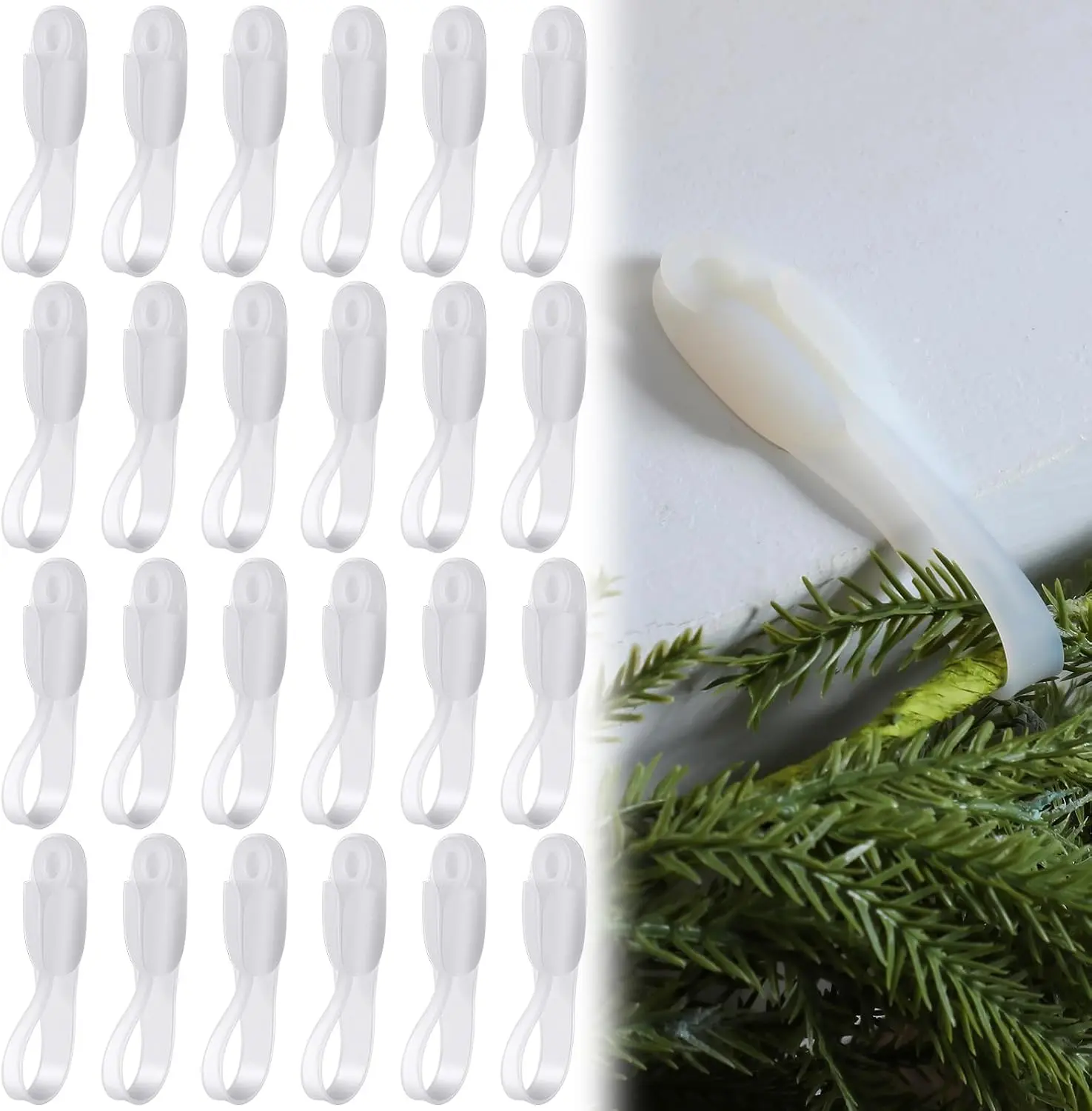 Garland Hanger for Mantle No Drill Garland Hangers Hooks Wreath Ties Fireplace Stocking Holder Stretchable Silicone Adhesive Straps for Door Frame Stairways (Clear)