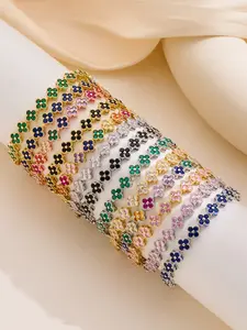 Fashion Colorful Flower Bracelet, Copper Plated Zirconia, Multiple Colors Available, Elegant Jewelry Gift Box Included