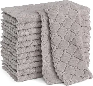 12 Pack Kitchen Dish Cloths (10 x 10 Inches, Grey), Super Soft and Absorbent Coral Velvet Dish Towels, Nonstick Oil Fast Drying Microfiber Cleaning Cloth, No Lint Household Dishcloths