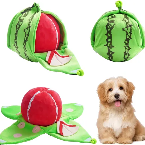 Nocciola 4-in-1 Watermelon Dog Enrichment Toy - 4-Slice Puzzle, 3 Squeaky Slices, Rind Snuffle Mat for Treat Hunting, Interactive Chew & Sensory Chew Tool Plush Toy for All Dog Breeds #backtoschool #sohochic