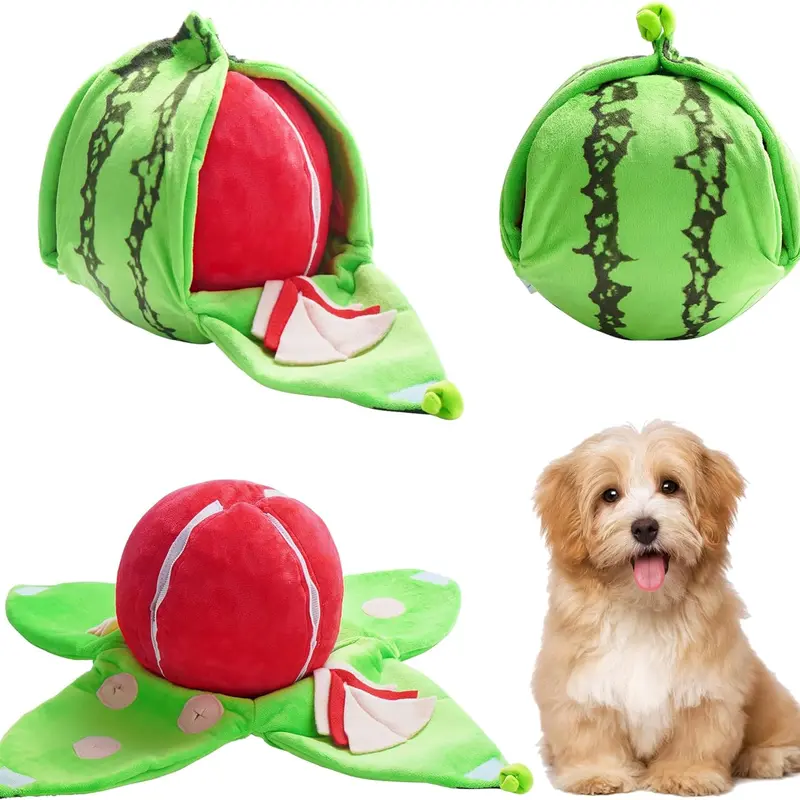 Nocciola 4-in-1 Watermelon Dog Enrichment Toy - 4-Slice Puzzle, 3 Squeaky Slices, Rind Snuffle Mat for Treat Hunting, Interactive Chew & Sensory Chew Tool Plush Toy for All Dog Breeds #backtoschool #sohochic