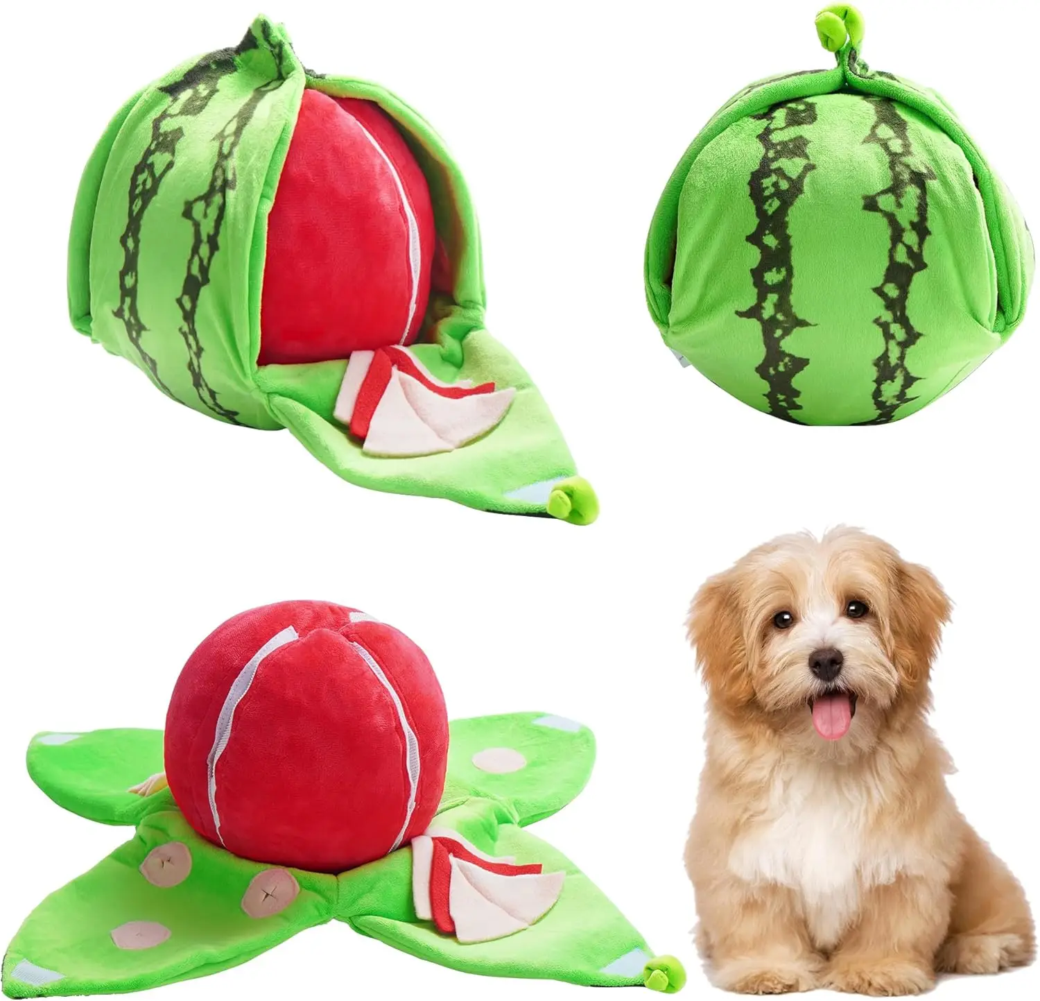 Nocciola 4-in-1 Watermelon Dog Enrichment Toys, 3 Squeaky Slices with a Rind Snuffle Mat for Treats Hunting Fun, Hide and Seek Puzzle Toy for All Bree