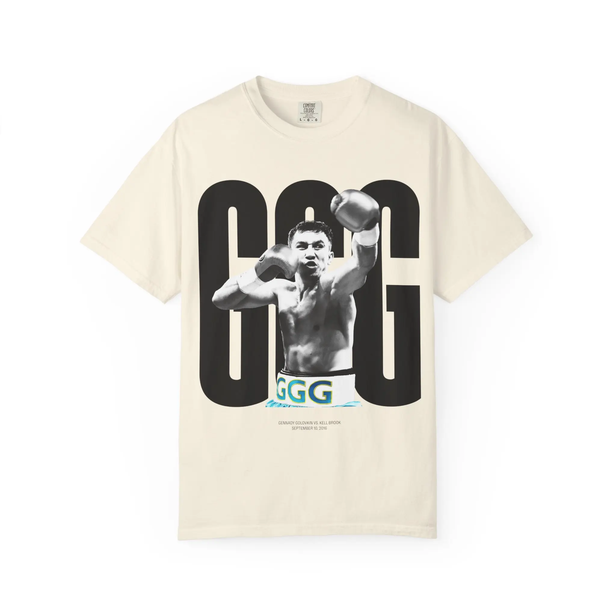 Men's Classic Fit Short-Sleeve Round Neck Cotton Fabric Menswear T-Shirt - Boxing Sport Printed Logo, Casual All-Seasons Collector's Item, Cold-Wash, GGG vs Kell Brook Fight Tribute