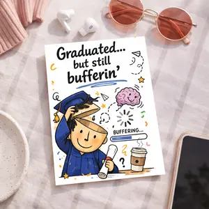 Funny Graduation Card – Graduated But Still Buffering Meme Card