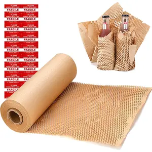Honeycomb Packing Paper Wrap 15"x131' Sustainable Alternative to Bubble Wrap for Moving/shipping/packing Roll with 20 Fragile Sticker Biodegradable & Fully Recylable...