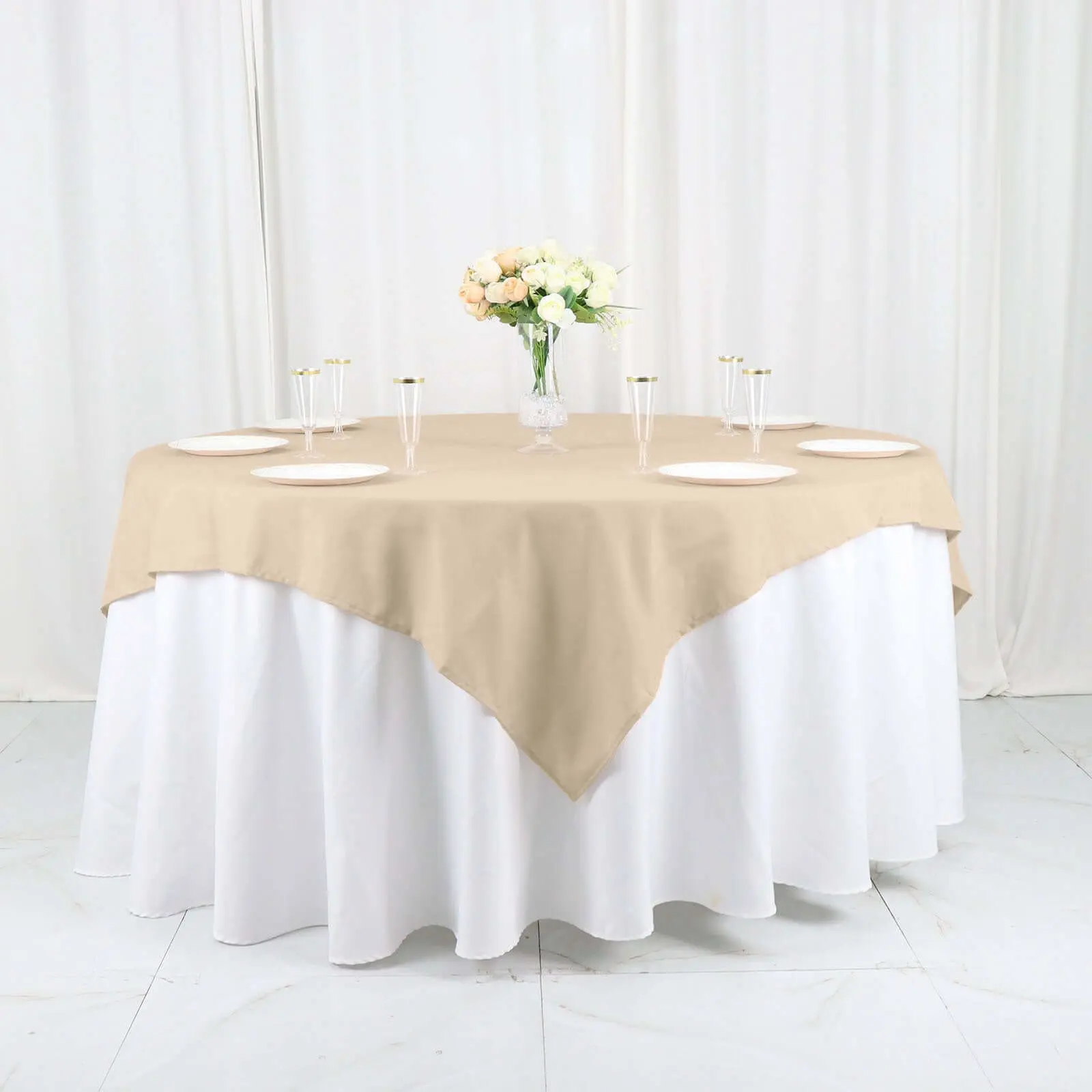 Polyester Square Table Overlay 54"x54" Nude - Wrinkle-Resistant Table Topper