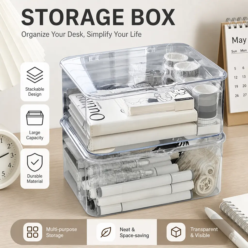 Durable Acrylic Transparent Flip-Top Storage Boxes - Minimalist, Compact, Versatile Organizer for Home Supplies, Storage Organization for Household & Office Use