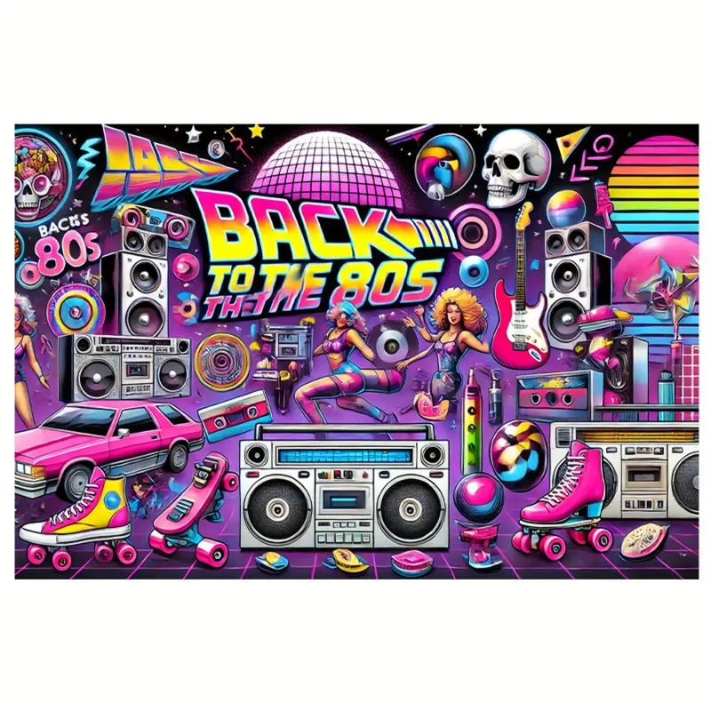 1 Piece Wooden Frame Retro 80s Pop Art Canvas Wall Decoration - Vibrant Neon Colors, Retro Theme with Boombox, Roller Skates, and Cassette Tape - Indoor Decoration, Suitable for Studio, Nostalgic Events, and Home Decoration, Retro Style Graphic Art, Perfe