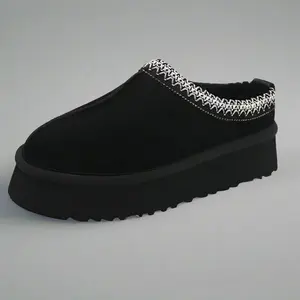 Teddy Platforms Black Soft Slipper for Women with Comfortable Fit and Stylish Design