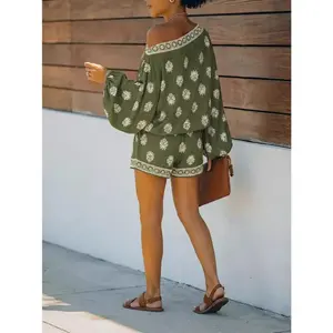 VVZ Women‘s Boho Style Asymmetric Neck Printed Romper – Effortless Summer Style Chic Casual