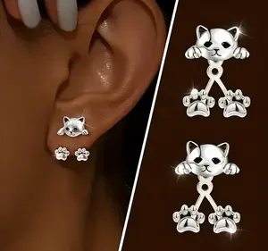 Delicate Cat Paw Pendant Earrings Cute Pet Paw Dangle Jewelry Stylish Animal Design Earrings for Women