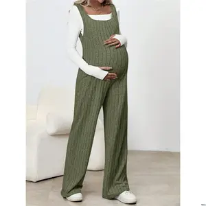 Jumpsuit Leg - Wide Maternity Color Solid tiktok Ribbed