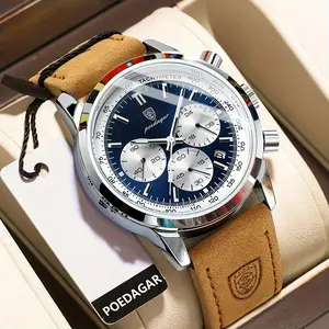 Men's Luxury Chronograph Watch with Luminous Dial, High Quality 30m, Quartz Movement, Date Display & Brown Faux Leather Strap - Casual & Formal Wristwatch