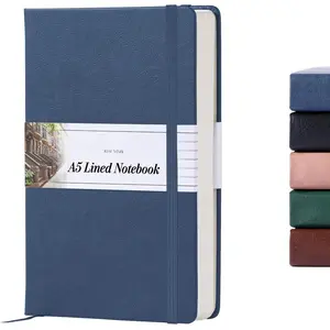 A5 Hardcover Lined Journal 5"x8" - Notebook for Work & Writing, 160 Pages Thick 100 GSM Paper, Lay Flat Binding, Elastic Band, Ribbon Bookmark (Symphony Blue)