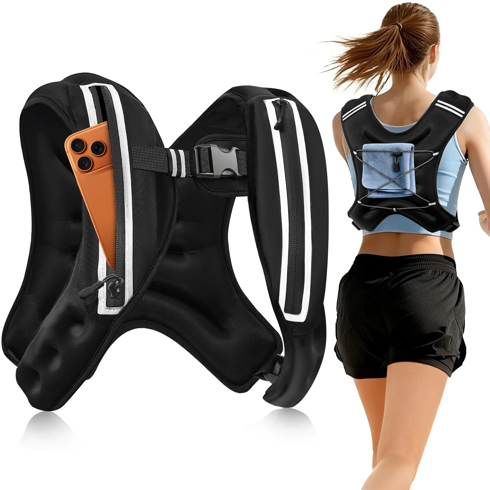 Weighted Vest Woman Man,8/12/16/20lbs Weight Vest with Plus Storage Pockets&Adjustable Straps,Durable Rucking Vests with Reflective Stripe for Walking,Running,Workout,Training, Weight Loss
