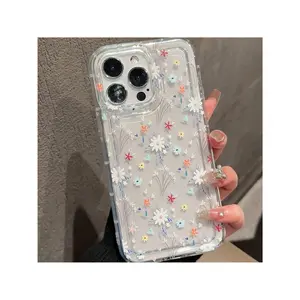 New Colorful Daisy Covered Transparent Mobile Phone Case Compatible With iPhone 13/16/17pro/15 Promax/X/Xs Max and Samsung S25 Soft Case