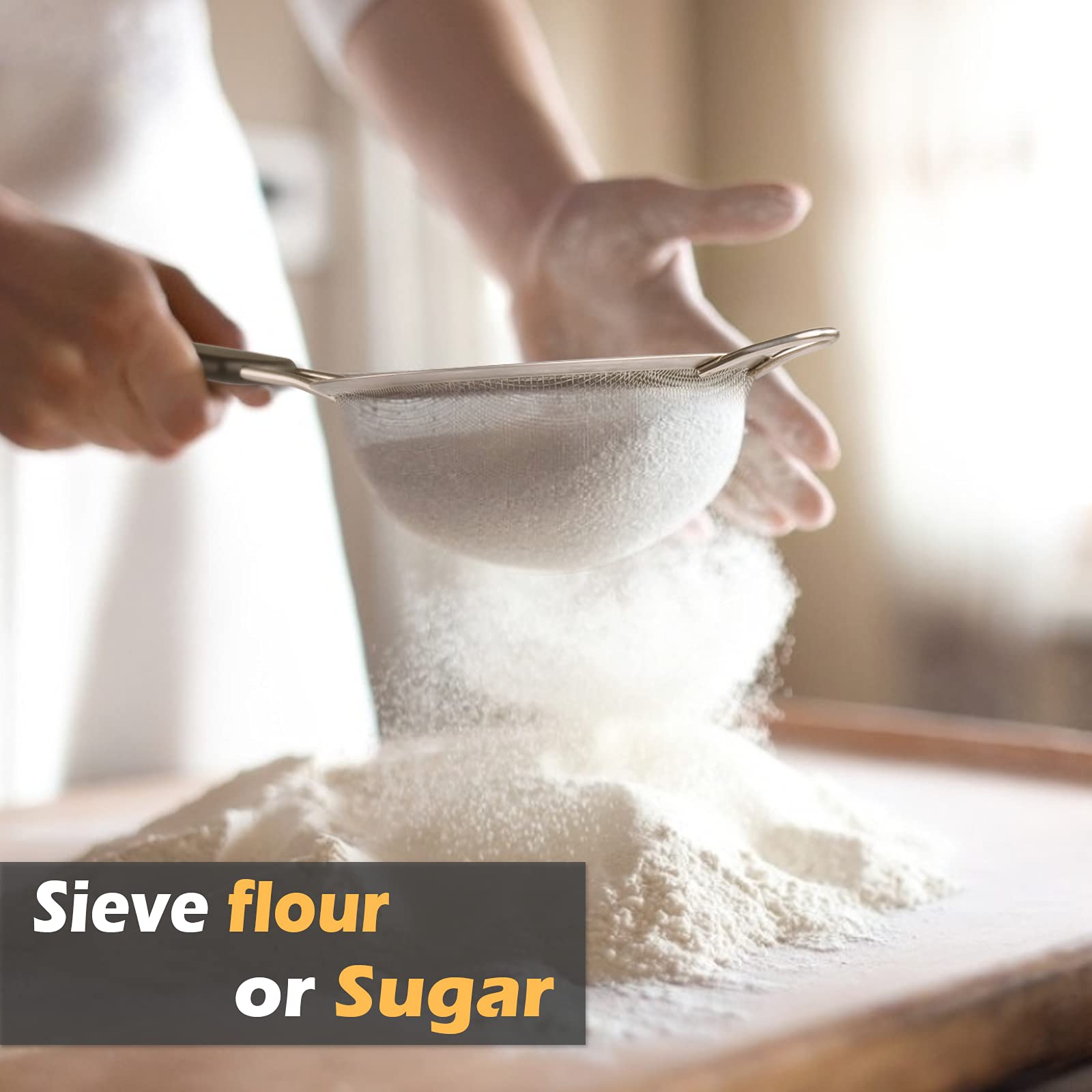 3PCS Stainless Steel Fine Mesh Strainer, Insulated Handle Kitchen Sieve, Food Colander for Rice & Pasta, Flour Sifter Baking & Cooking Tool