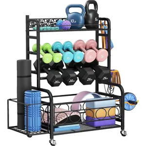 Dumbbell Rack,  Weight Rack for Home Gym, Home Gym Storage Rack for Yoga Mat Kettlebells and Strength  Equipment, Weight Storage Rack for Dumbbells with Wheels