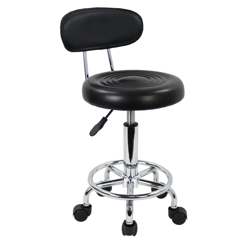 KKTONER PU Leather Ergonomic Swivel Chair - Low Back, Height-Adjustable Seat Swivel Stool with Modern Rolling Base, Footrest for Office, Salon Use (Black), Swivel Stools